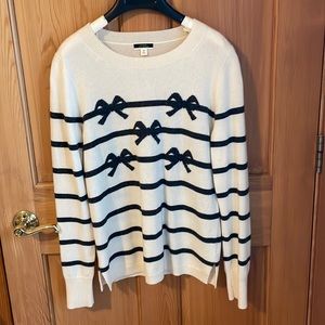 J. Crew Cashmere Cream and Navy Blue Now Medium Sweater